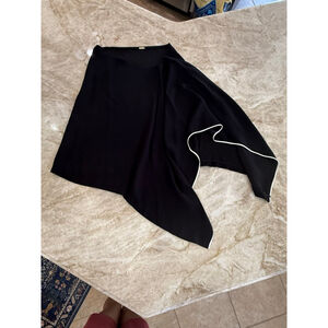 ADAM LIPPES Black Asymmetrical Skirt with White Trim M Flounce handkerchief slit